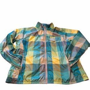 Womens The North Face Penelope Plaid Windbreaker Jacket -Pastel Plaid-Size XL